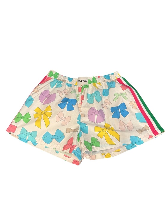 Katydid Pants - Katydid Women’s White Boxer Shorts with Multicolor Bows and Side Stripes Size XL